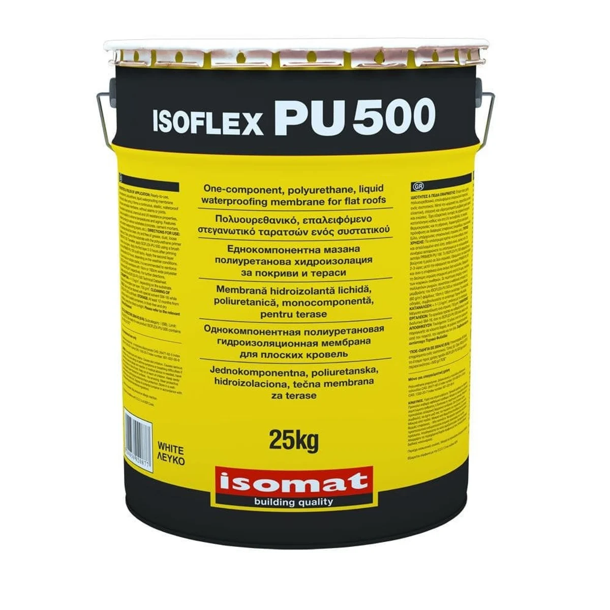 ISOMAT ISOFLEX-PU 500 THIXO Jednosložková tixotropní polyuretanová tekutá hydroizolační membrána pro ploché střechy, bílá, 25 kg