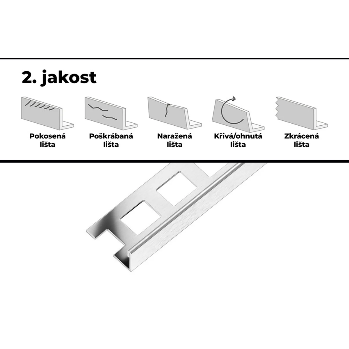 SP1 ukončovací lišta L, 2. jakost, nerez V2A kartáč, 6 mm, 2,5 m