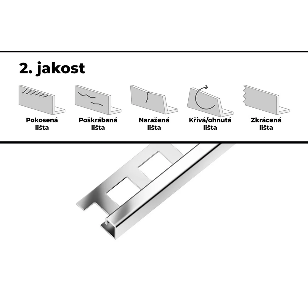 SP7 ukončovací lišta Q, 2. jakost, pravidelná, nerez V2A, 11 mm, 2,5 m